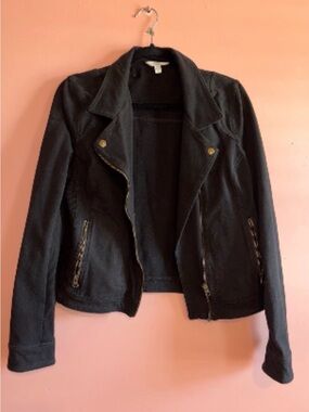 Time and Tru Black Moto Jacket with Gold-Tone Hardware